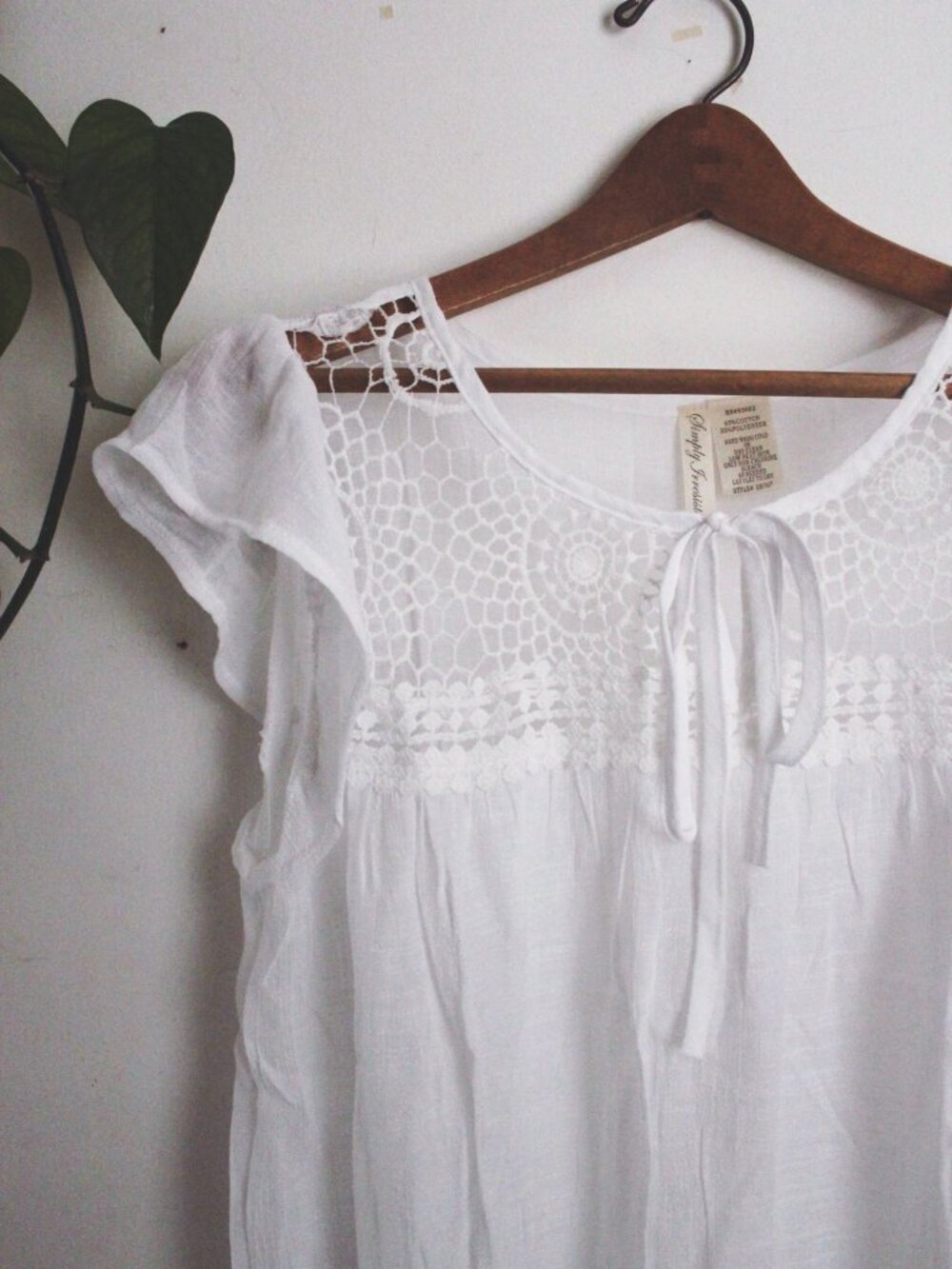 White Crochet Boho Top Flowy Tunic Dress Fairy Cottagecore Cotton Small S - Picture 7 of 7